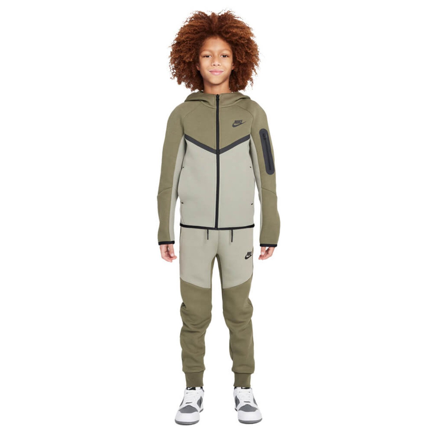 Nike Tech Fleece Sportswear Trainingspak Kids Olijfgroen Grijs Zwart