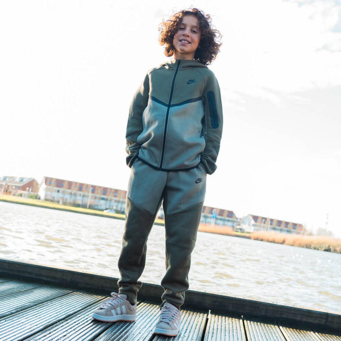 Nike Tech Fleece Sportswear Trainingspak Kids Olijfgroen Grijs Zwart