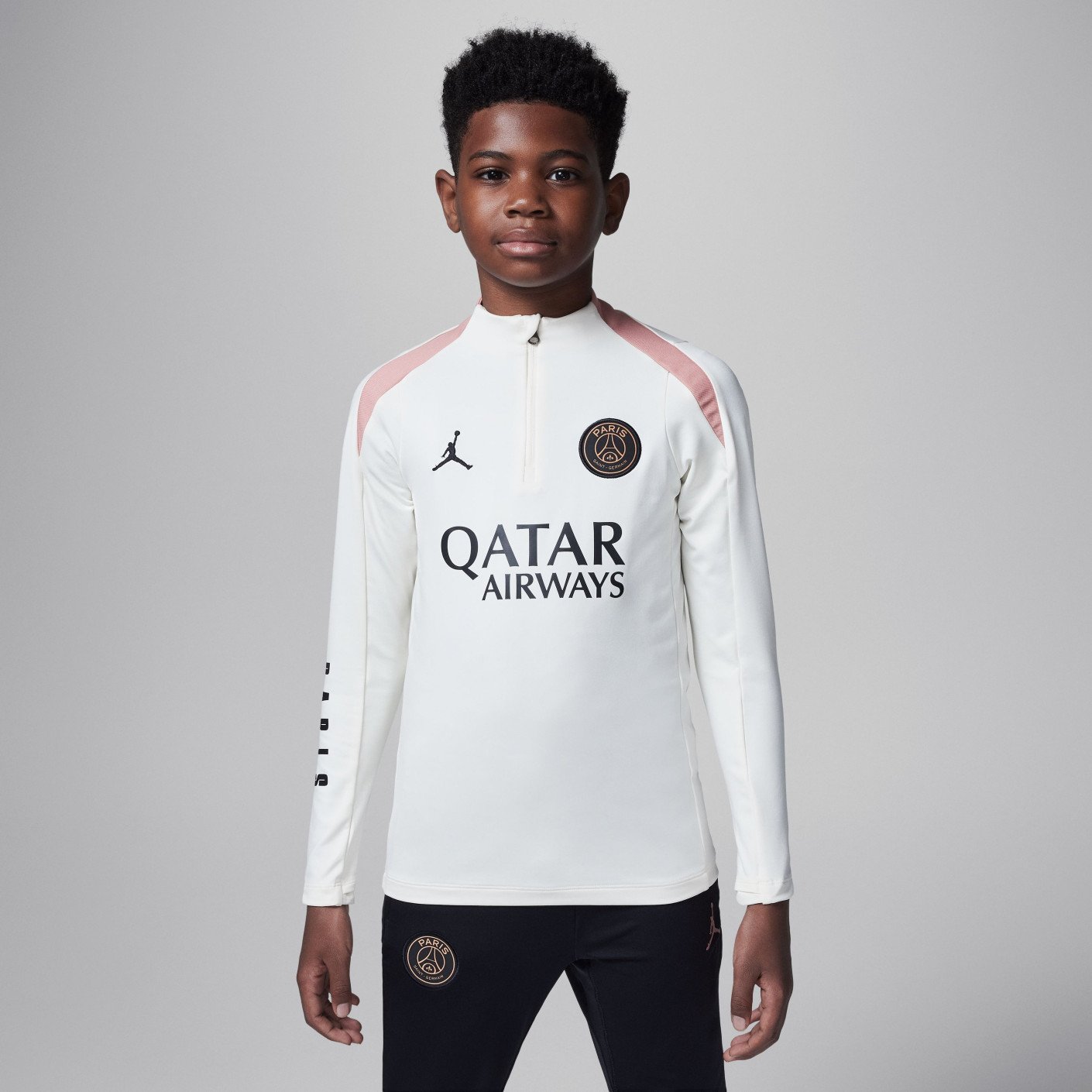 Nike Paris Saint-Germain x Jordan Strike Trainingspak 1/4-Zip 2024-2025 Kids Gebroken Wit Zwart Roze