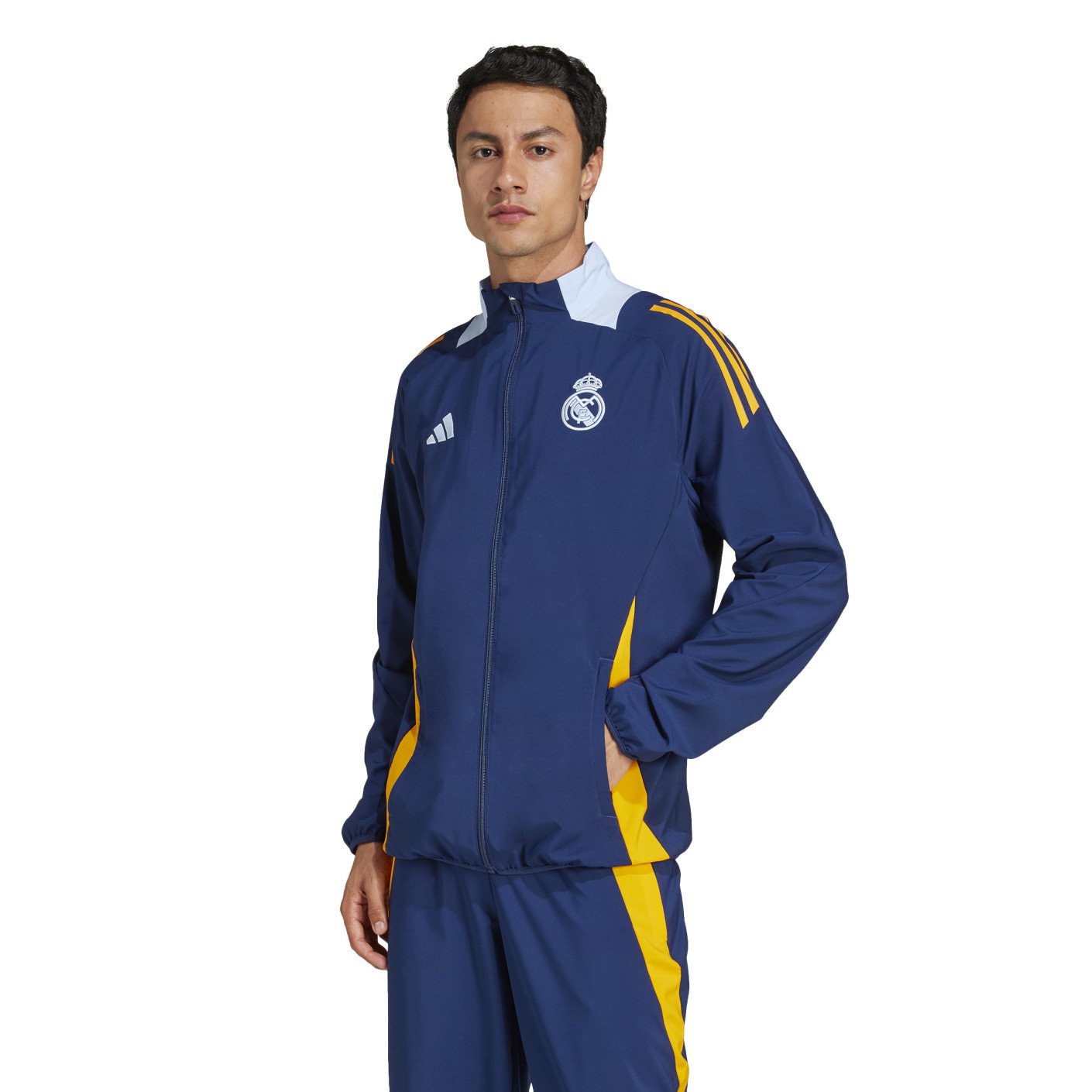 adidas Real Madrid Presentatie Trainingspak Full-Zip 2024-2025 Donkerblauw Oranje Lichtblauw