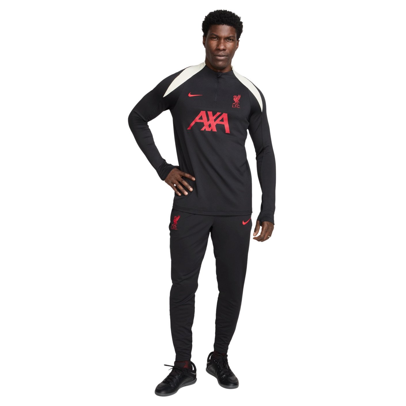 Nike Liverpool Strike Trainingspak 1/4-Zip 2024-2025 Zwart Rood Gebroken Wit