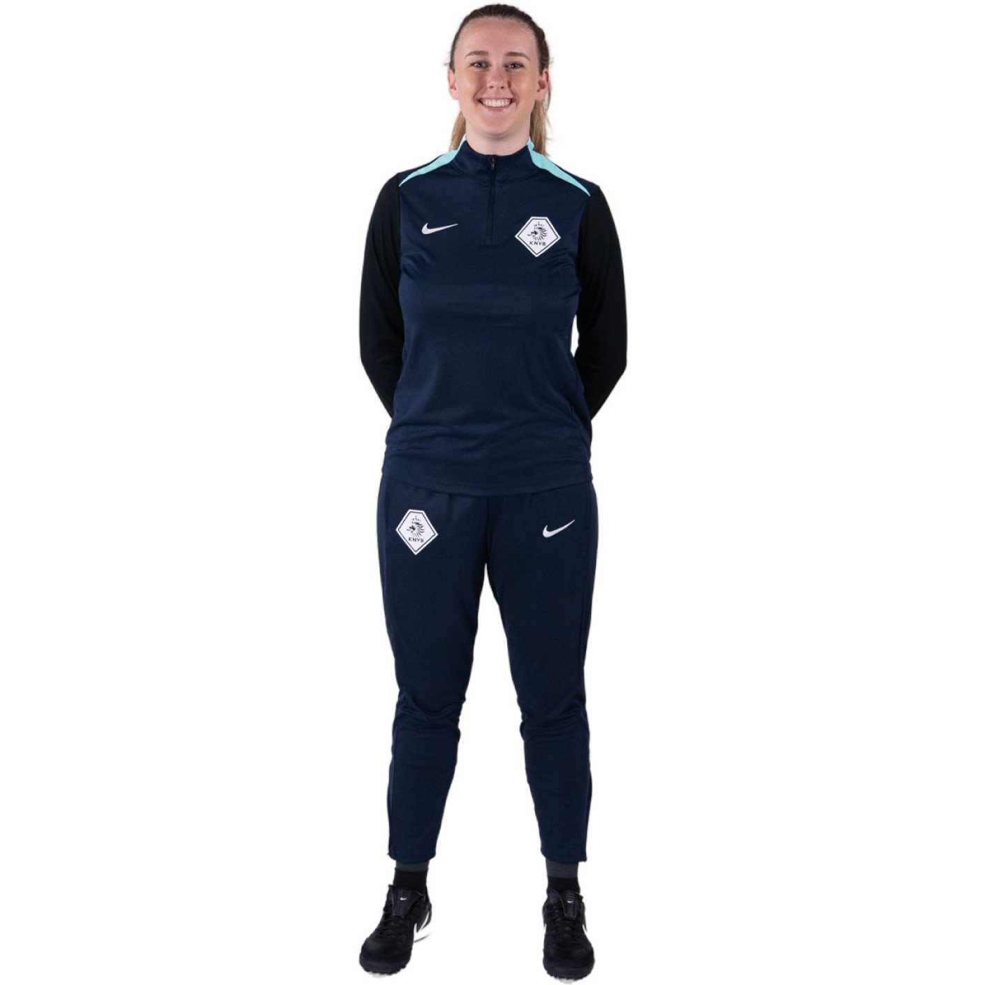 Nike KNVB Trainingspak 1/4-Zip 2024-2026 Dames Donkerblauw Turquoise Zwart