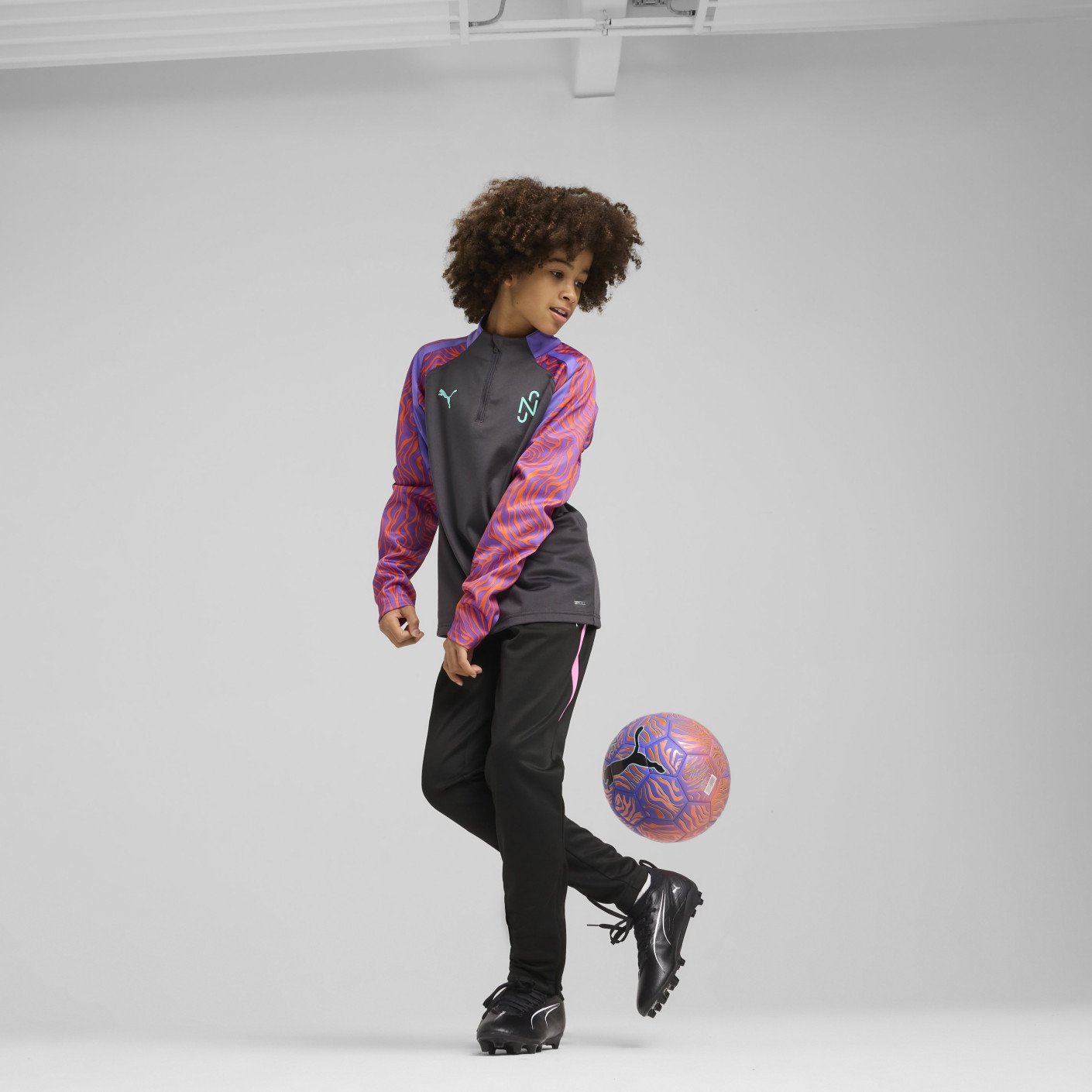 PUMA Neymar Jr. Creativity Trainingspak 1/4-Zip Kids Donkergrijs Zwart Paars Oranje