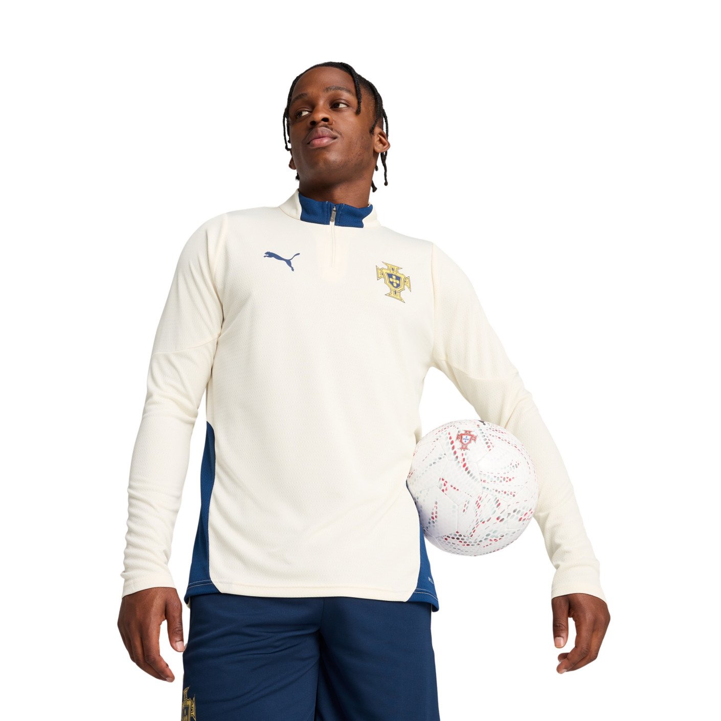 PUMA Portugal Trainingspak 1/4-Zip 2025-2026 Gebroken Wit Donkerblauw Geel