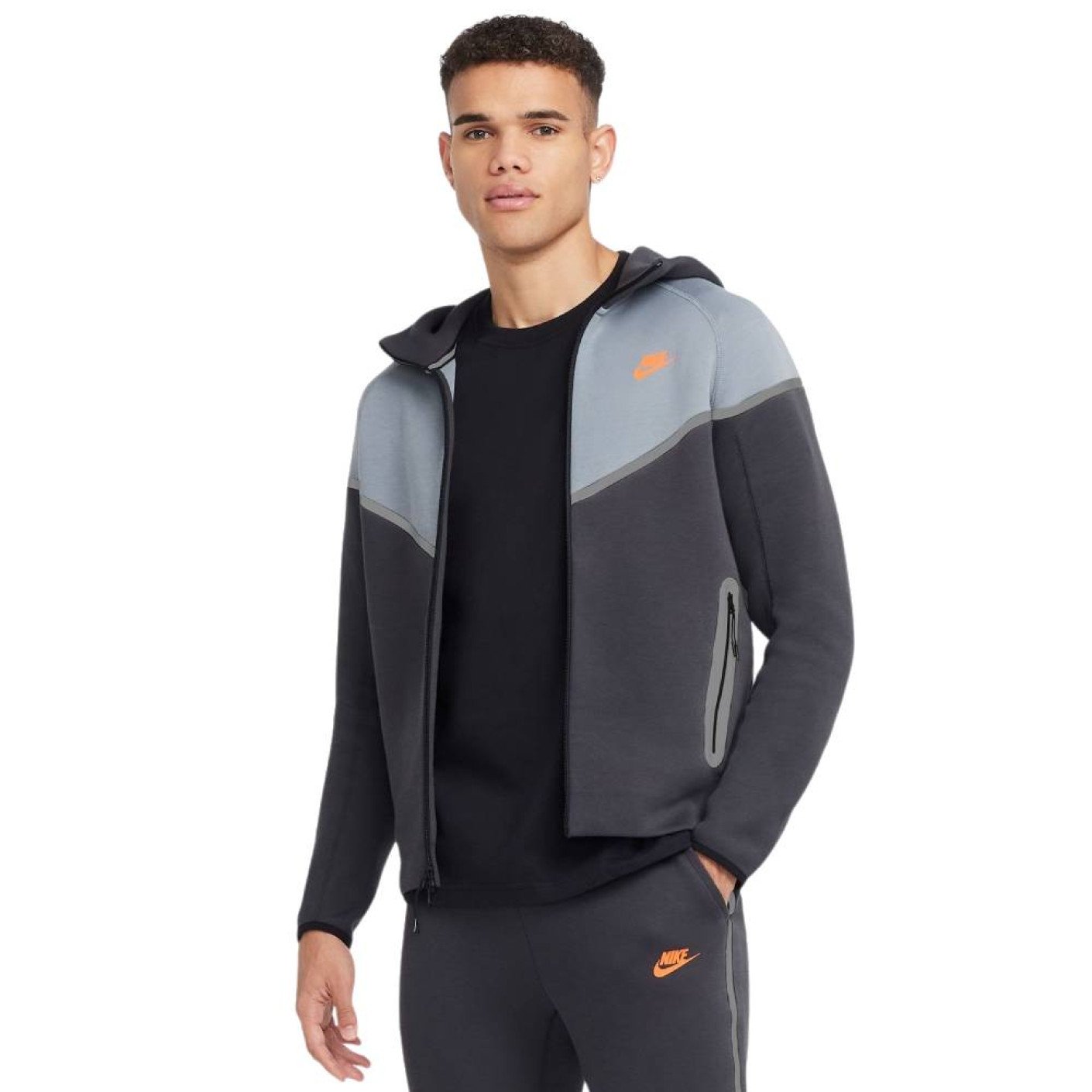 Nike Tech Fleece Sportswear Trainingspak Donkergrijs Blauwgrijs Oranje