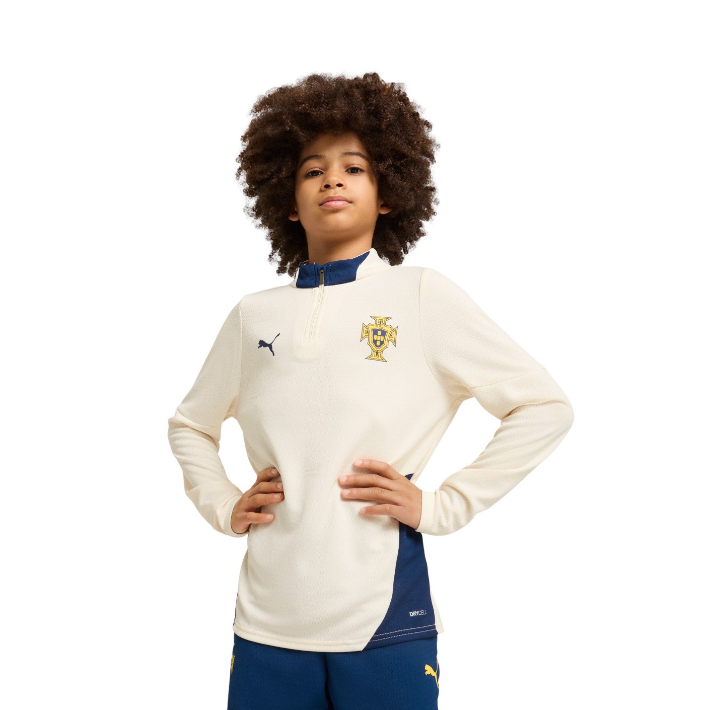 PUMA Portugal Trainingspak 1/4-Zip 2025-2026 Kids Gebroken Wit Donkerblauw Geel