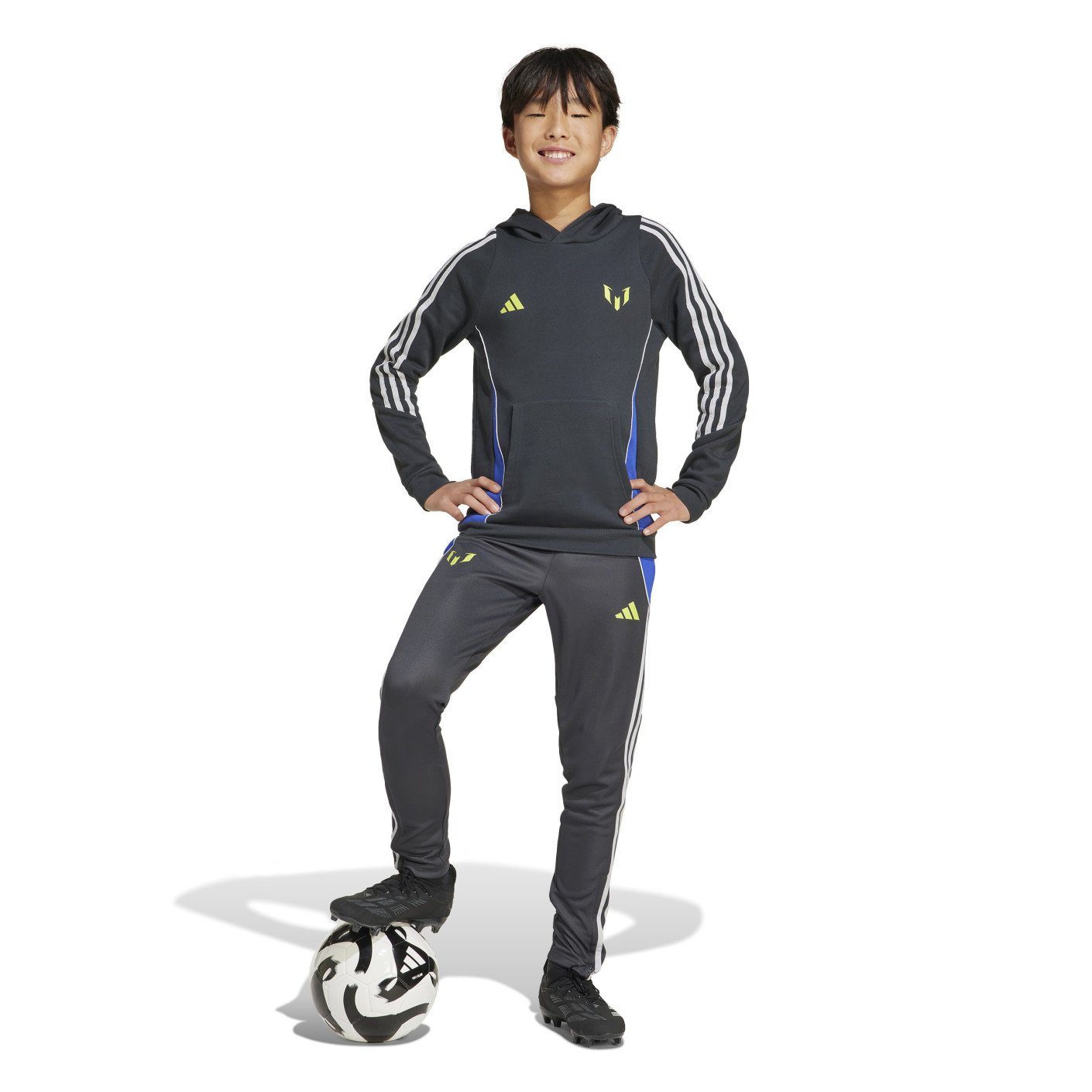 adidas Messi Hoodie Trainingspak Kids Donkergrijs Neongeel Blauw