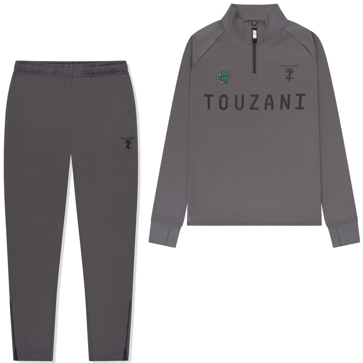 Touzani Platinum Bekko Trainingspak 1/4-Zip Kids Donkergrijs Zwart Groen