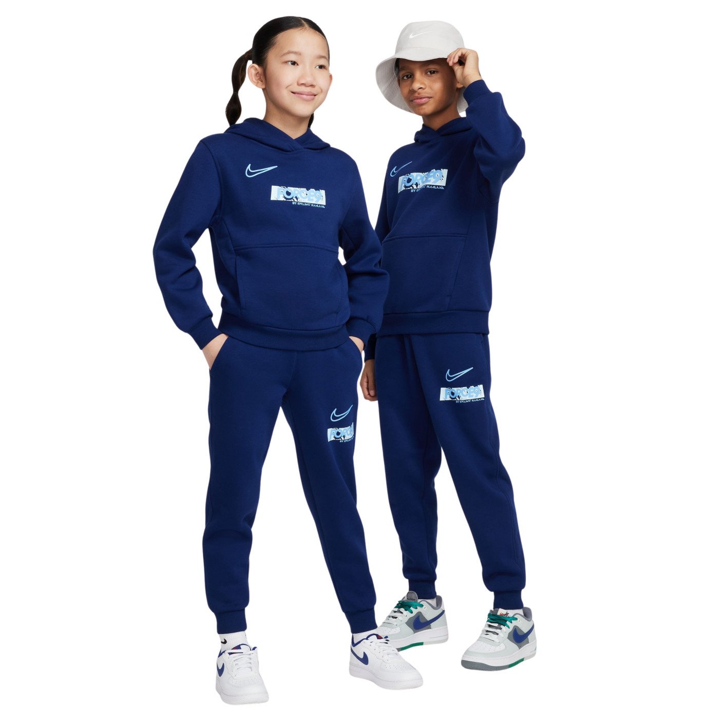 Nike Erling Haaland Club Fleece Joggingpak Kids Donkerblauw Lichtblauw