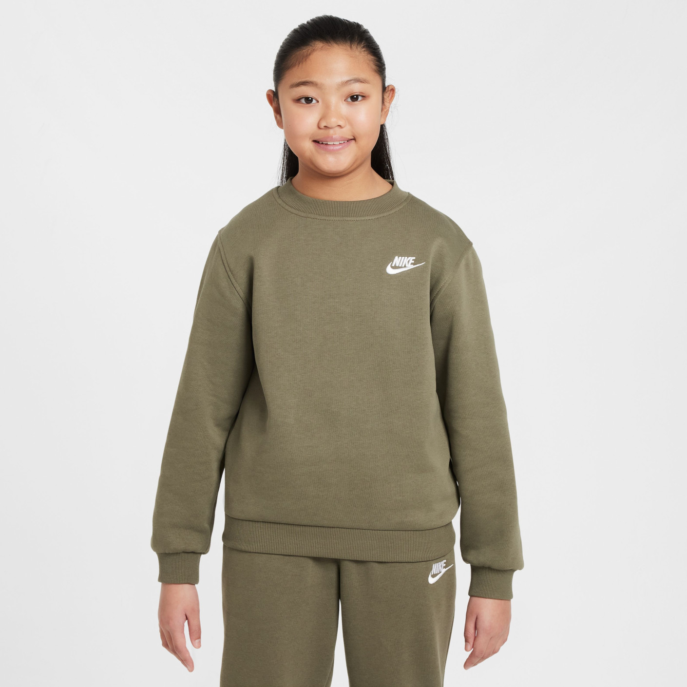 Nike Sportswear Club Fleece Crew Trainingspak Kids Olijfgroen Wit