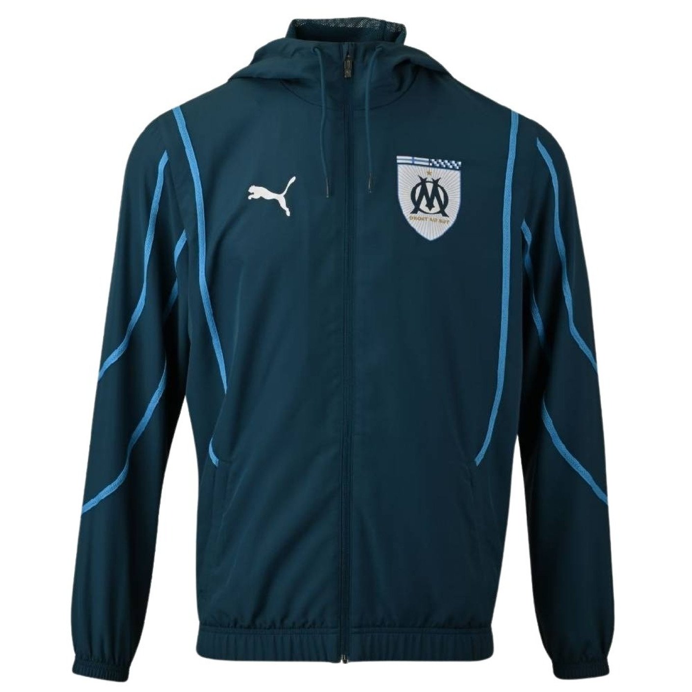 PUMA Olympique Marseille Pre-Match Anthem Trainingspak Woven Full-Zip 2024-2025 Donkerblauw Lichtblauw Wit