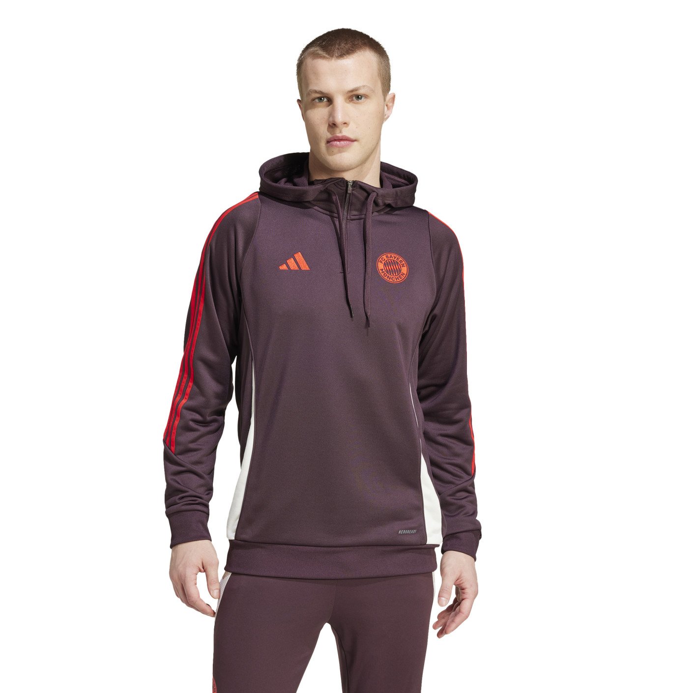 adidas Bayern München Track Trainingspak 1/4-Zip Hooded 2024-2025 Bordeauxrood Rood Wit