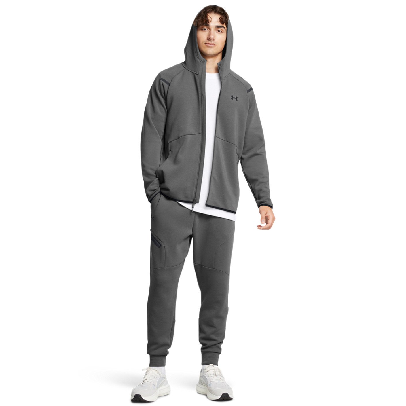 Under Armour Unstoppable Fleece Joggingpak Hooded Full-Zip Donkergrijs Zwart