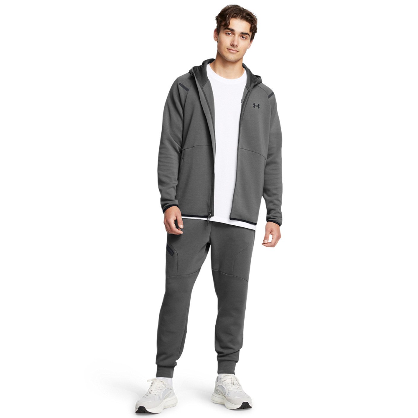 Under Armour Unstoppable Fleece Joggingpak Hooded Full-Zip Donkergrijs Zwart