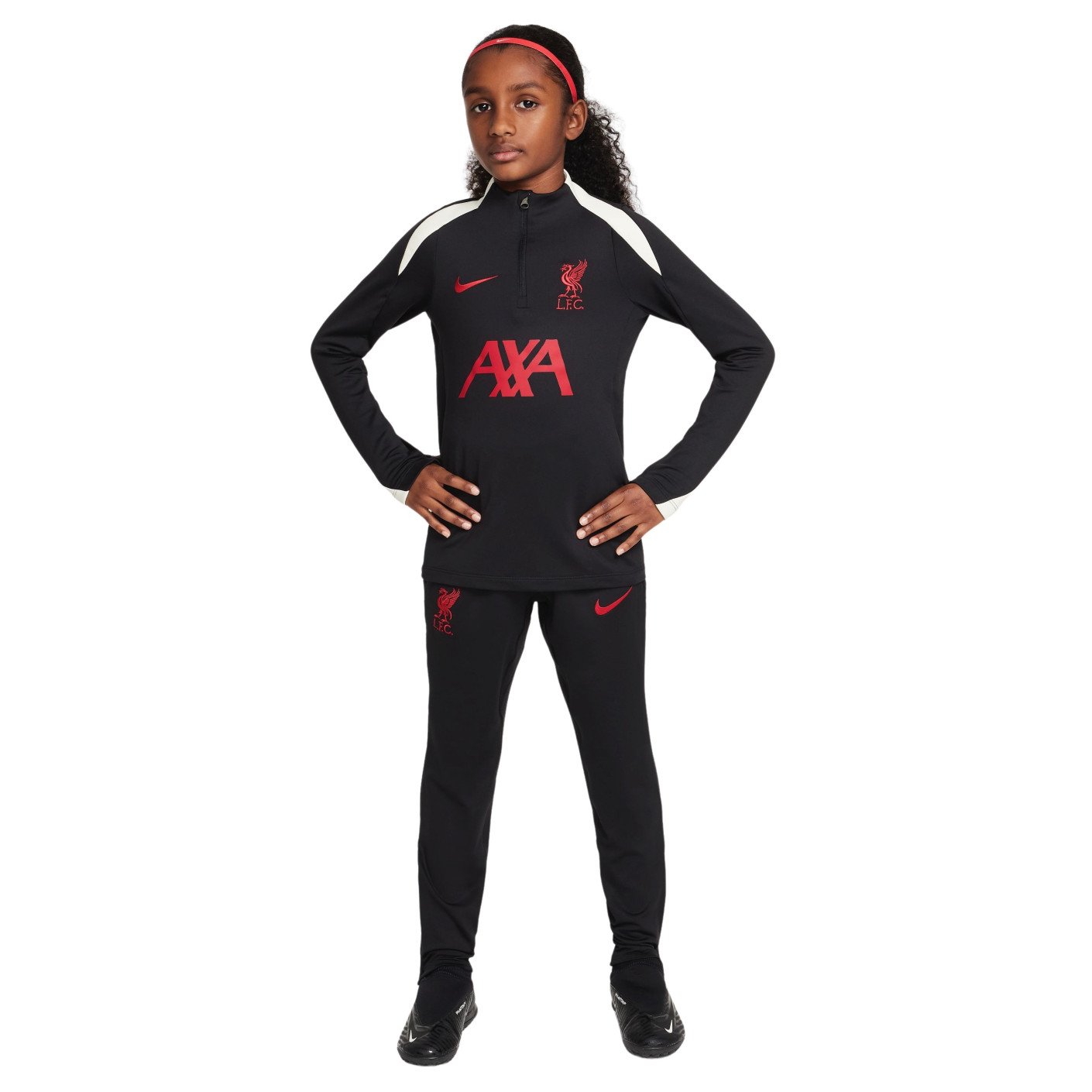 Nike Liverpool Strike Trainingspak 1/4-Zip 2024-2025 Kids Zwart Rood Gebroken Wit