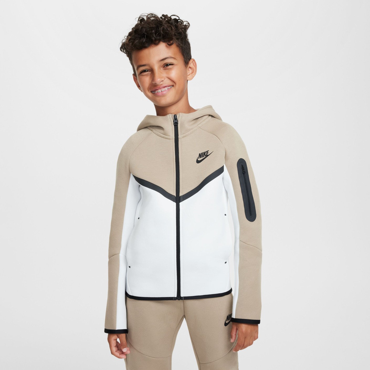 Nike Tech Fleece Sportswear Trainingspak Kids Beige Wit Zwart