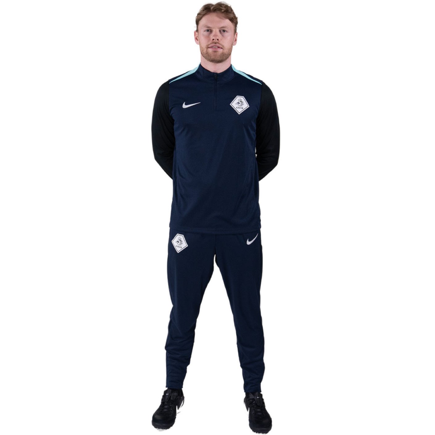 Nike KNVB Trainingspak 1/4-Zip 2024-2026 Donkerblauw Turquoise Zwart