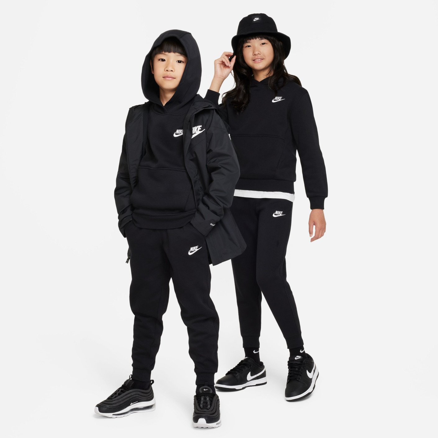 Nike Sportswear Club Fleece Hoodie Trainingspak Kids Zwart Wit