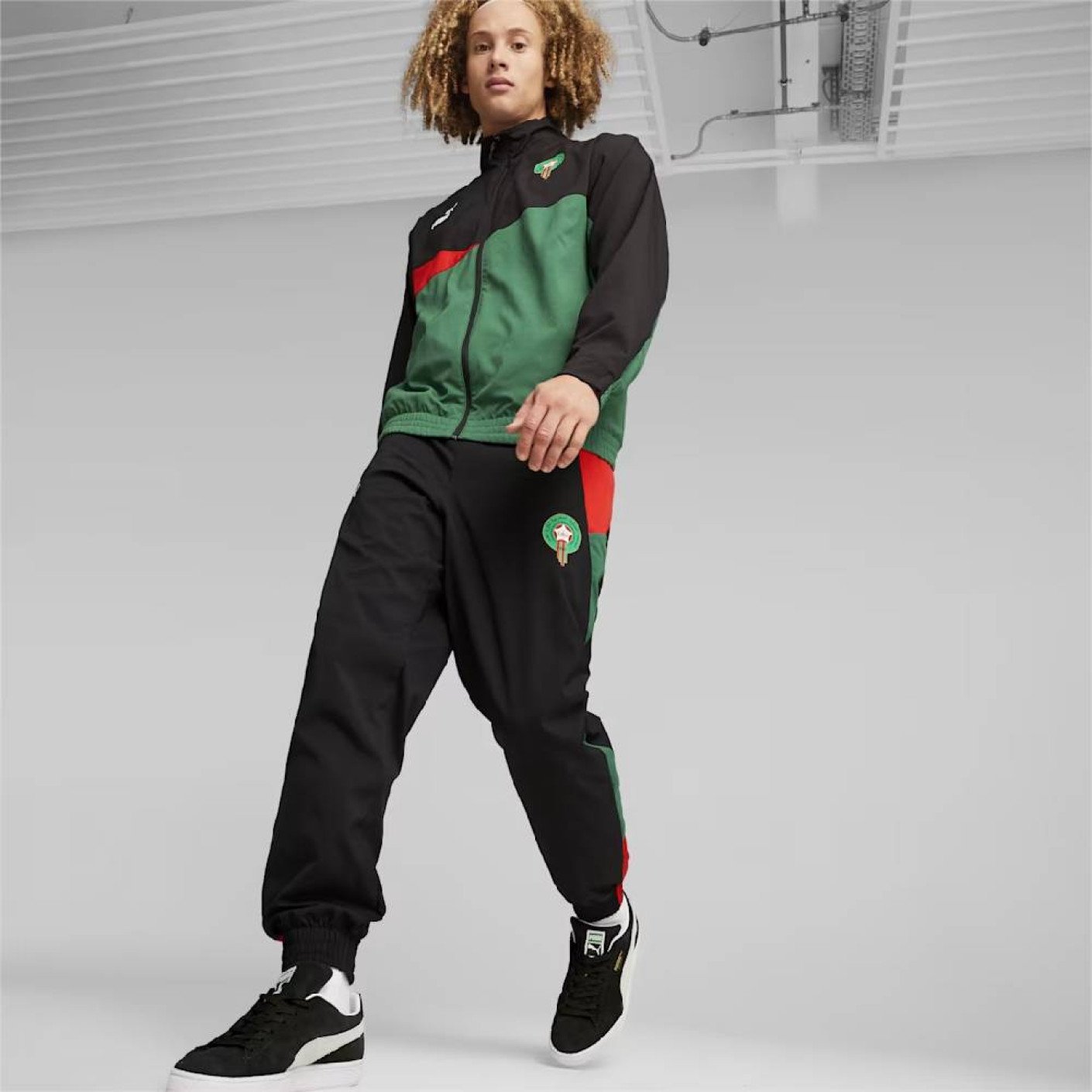 PUMA Marokko Woven Trainingspak 2023-2024 Zwart Donkergroen Rood